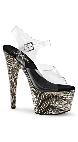 7\" Clear Rhinestone Platform Sandal, Clear Platform Sandal, Rhinestone Sandal