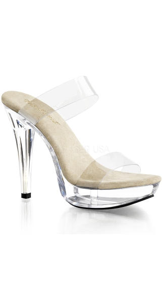 5\" Heel with Two Clear Band Slides, Sexy Clear Platform Shoe