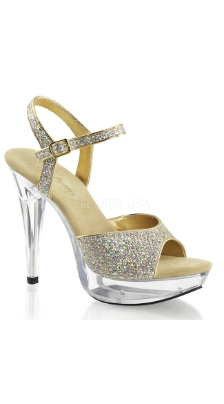5\" Clear Heel with Glitter Straps, Glitter Platform Heel