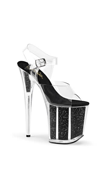 8\" Clear Glitter Platform Sandals, Glitter Sandals, Glitter Platforms - Yandy.com