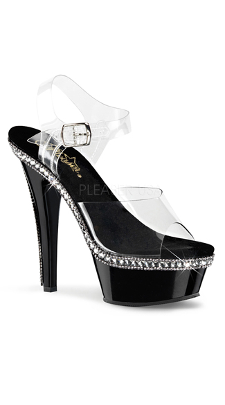 6\" Chrome and Clear Embellished Sandal, Chrome Sandals, Clear Shoes