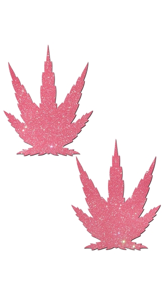Leaf In Glittery Bubblegum Pink, Marijuana Leaf Pasties, Pot Leaf Pasties
