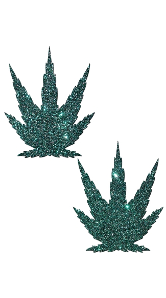 Leaf In Glittery Midnight Teal, Marijuana Leaf Pasties, Pot Leaf Pasties