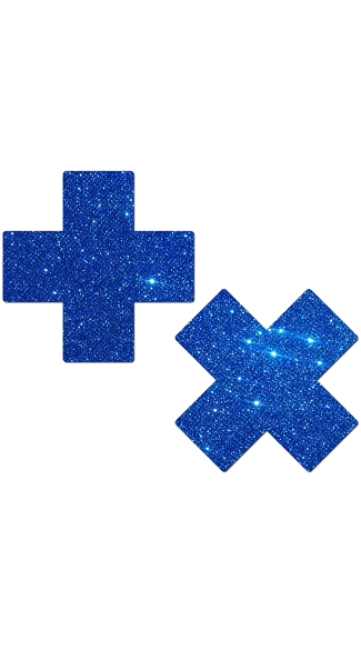 Blue Glitter Cross Pasties, Glitter Nipple Pasties, Cross Nipple Pasties
