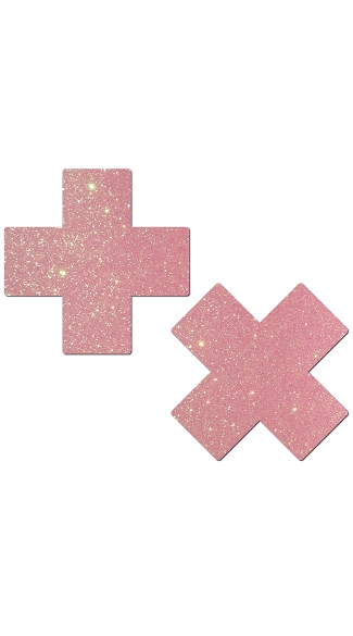 Baby Pink Glittery Cross Pasties, Glitter Nipple Pasties, Cross Nipple Pasties