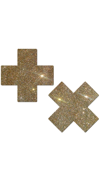 Gold Glittery Cross Pasties, Glitter Nipple Pasties, Cross Nipple Pasties