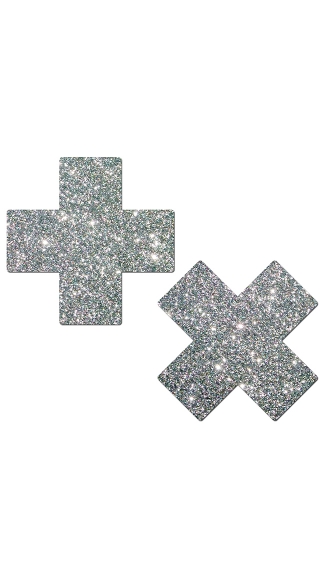 Silver Glitter Cross Pasties, Silver Cross Pasties, Glitter Cross Pasties
