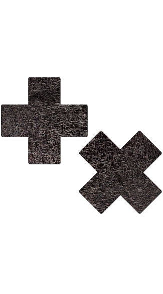 Liquid Black Pleather Cross Pasties, Black Pasties, Black Pasties