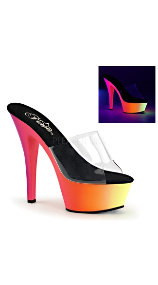 Clear 6 Inch Black Light Reactive Peep Toe Slide, Sexy Clear Slide with Neon Platform, Peep Toe 6 Inch Slide Sandal