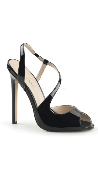 Asymmetrical Peep Toe Sandals, Black Peep Toe High Heels