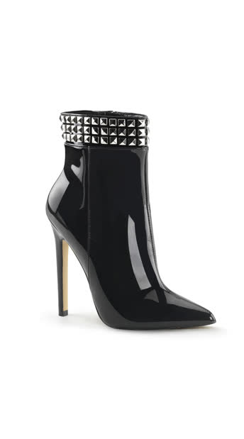 Black Patent Studded Booties, Studded Trim Boots