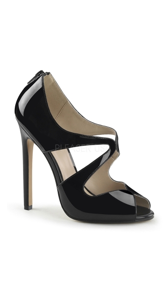 Black Peep Toe Cut Away Pumps, Black Cut Out Pumps