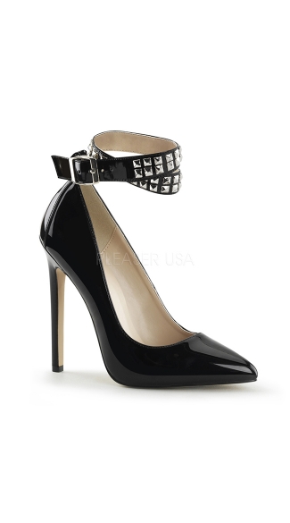 Black Pumps with Studded Ankle Strap, Studded Strap Pumps