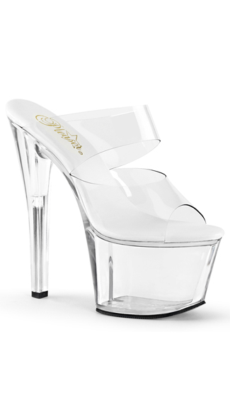 7\" Two Band Clear Sandals, Clear Slides, Vegan Leather Slides