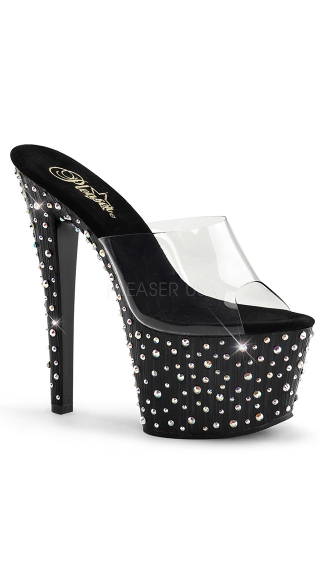 Rhinestone Encrusted Slide On Sandals, Rhinestone Platforms