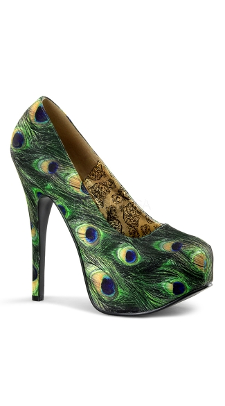 5 3/4\" Heel Peacock Pattern Platform Pump, Sexy Peacock Shoe