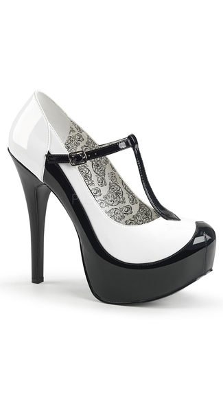 5 3/4\" Two Tone T-Strap Pump, t-strap heels - Yandy.com