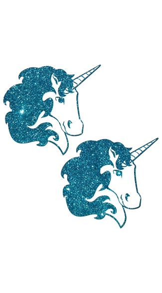Teal Glittering Unicorn Pasties, Unicorn Nipple Pasties, Purple Glitter Unicorn Nipple Pasties