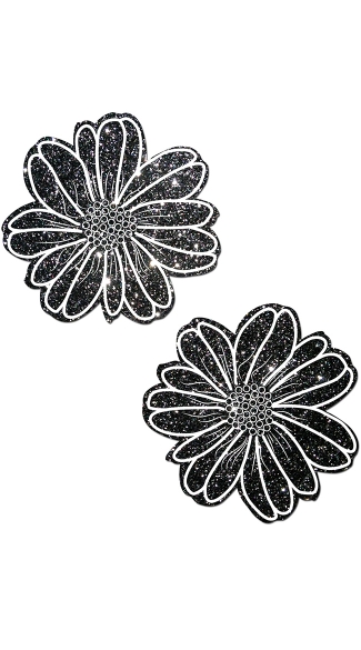 Black and White Glitter Flower Pasties, Glitter Nipple Pasties, Daisy Nipple Pasties
