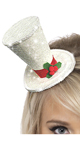 White Christmas Top Hat, White Top Hat Headband, Glitter Top Hat
