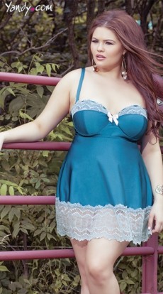 Plus Size Halter Top Babydoll with Underwire Cups and Matching G-String