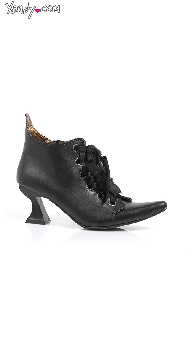 Pointy Victorian Bootie with Architectural Heel, Black Leather Boots ...