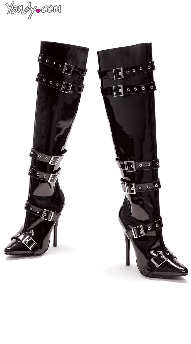 Buckle Me Tight Knee High Boots, Fashion Boots, Black Leather Boots