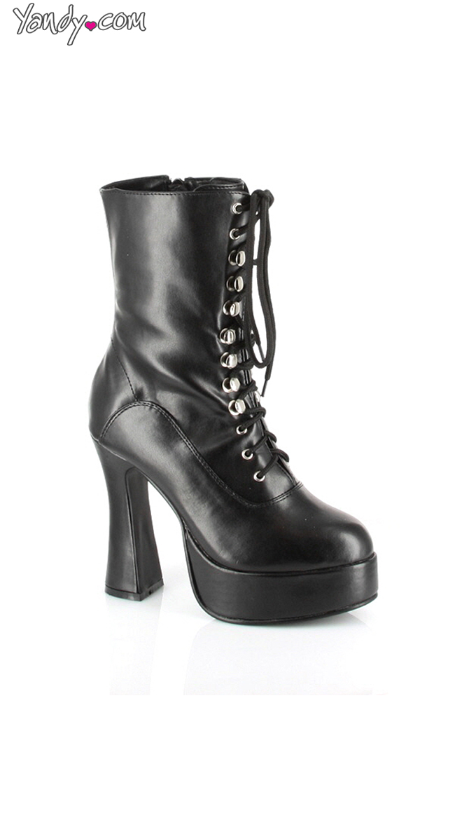 black patent chunky lace up biker boots