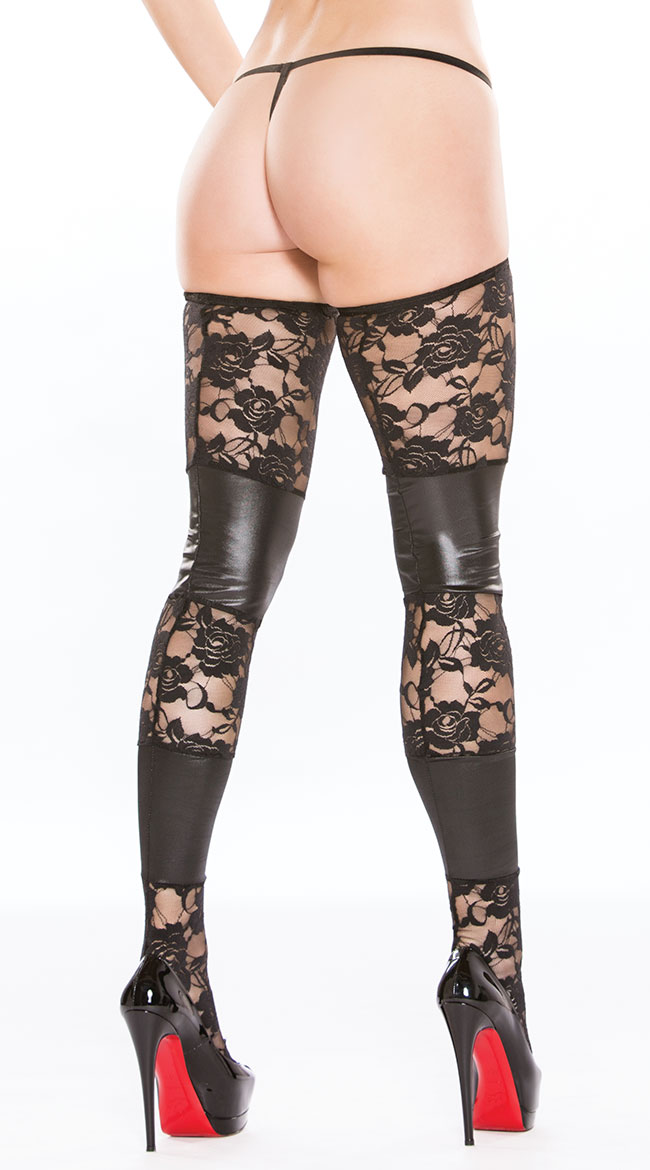 Paneled Vinyl And Lace Thigh Highs Lace Thigh Highs Yandy Com