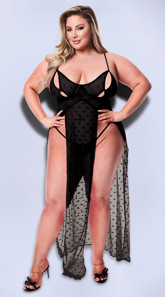 Strappy Lace Open Cup Set, Sexy Plus Size Lingerie