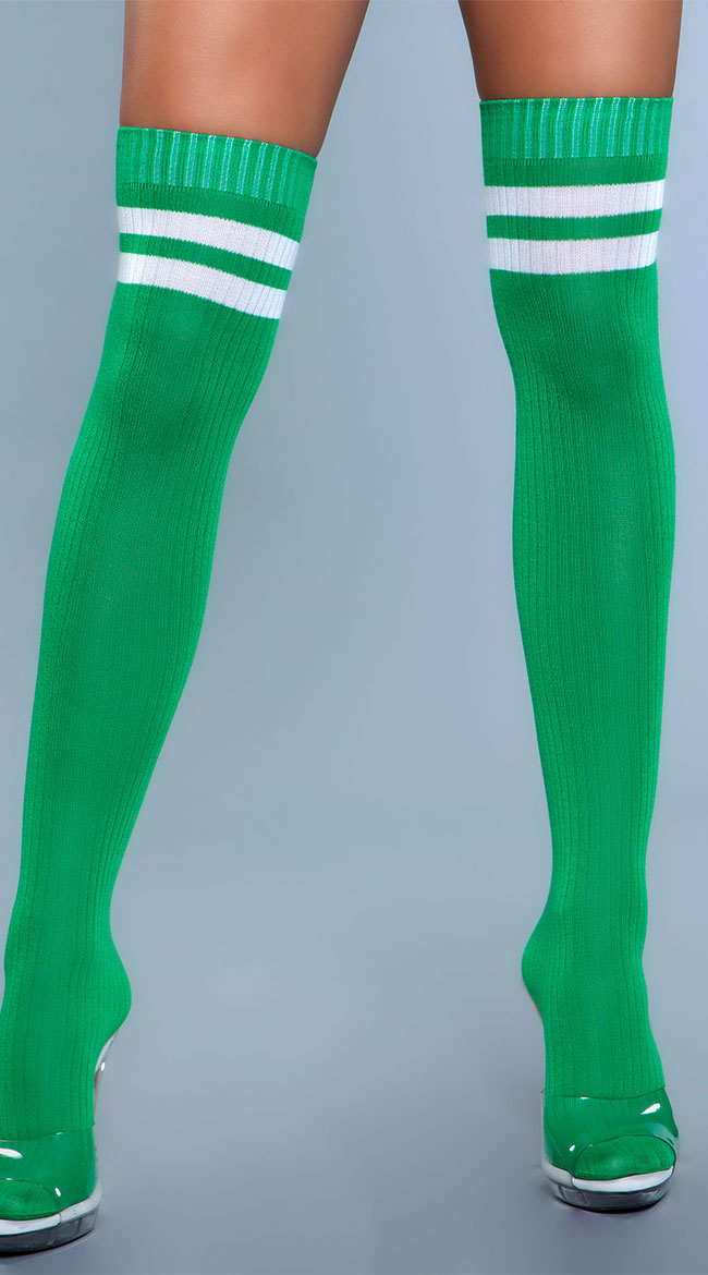 Going Pro Striped Thigh Highs, Striped Athletic Socks