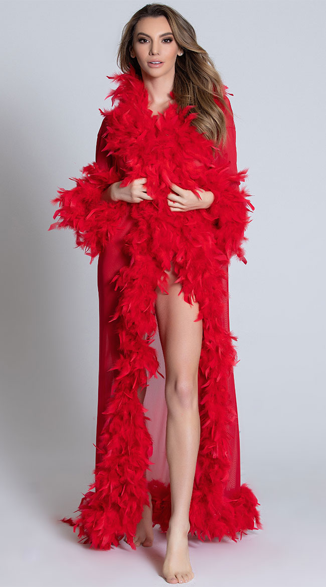 paradijs nicht nooit Deluxe Red Feather Robe, Red Robe with Feathers