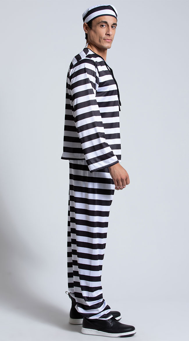 Mens Convict Costume Jailbird Halloween Costume Mens Jail Costume Prisoner Costume 
