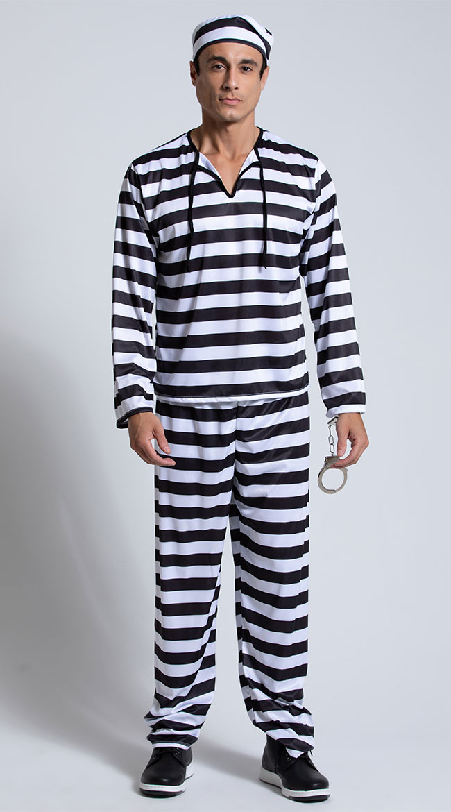 Men's Convict Costume, Jailbird Halloween Costume, Mens Jail Costume ...