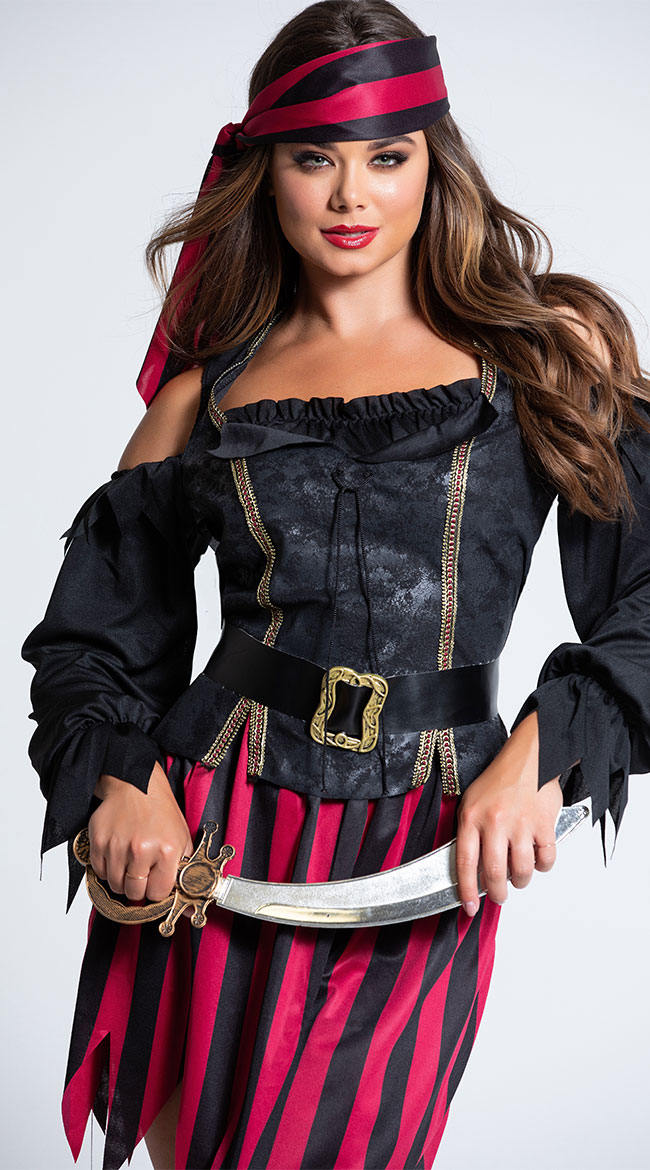 Queen Of The High Seas Costume Black And Red Pirate Costume