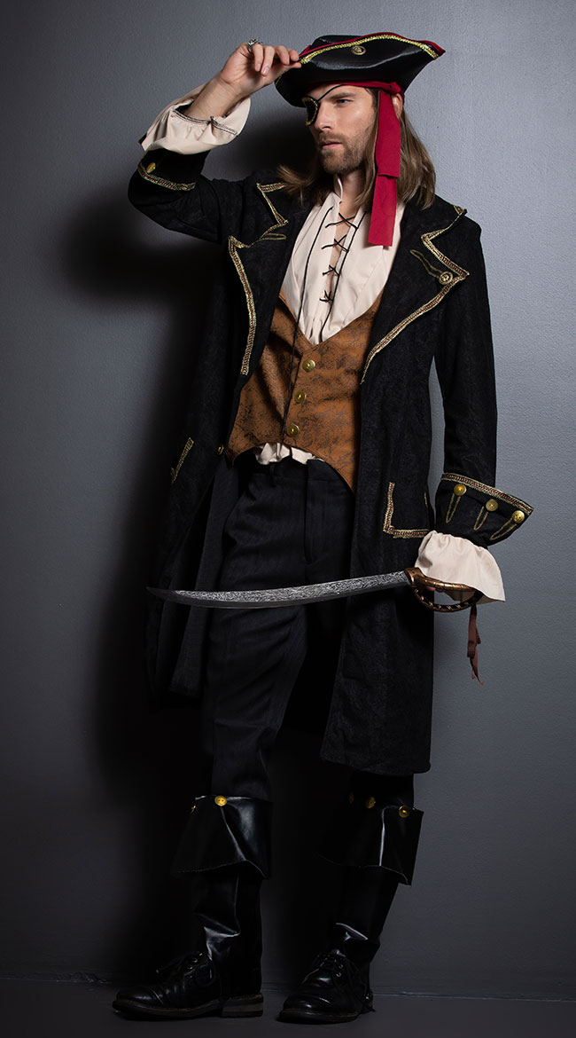 Men's Pirate Captain Costume, Men's Pirate Costume, Men's Black Pirate Costume