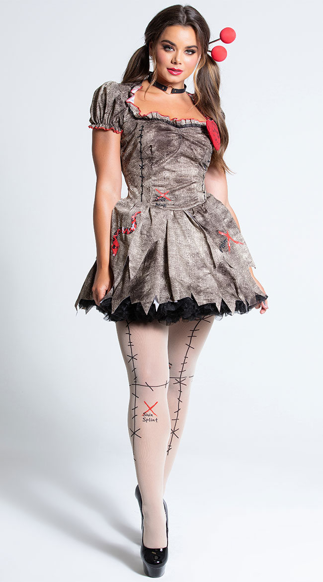 thumbnail interactive-video image 1 of Girls Burlap Voodoo Doll Costume - Unique Halloween Outfit With Wig & Accessories 1 of 14