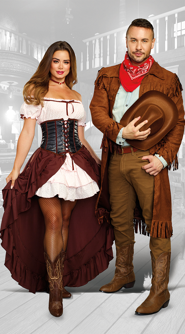 Old Western Couples Costume, Saloon. couple cowboy and cowgirl costumes. 