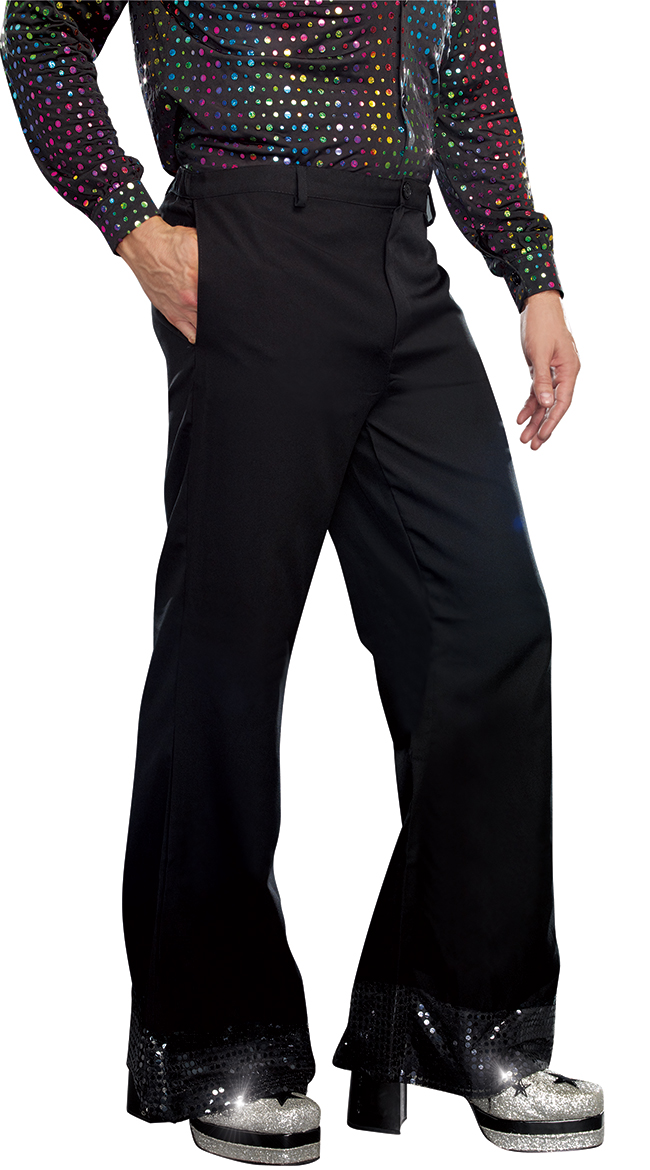 Men's Bell Bottom Pants With Black Cuffs - Black