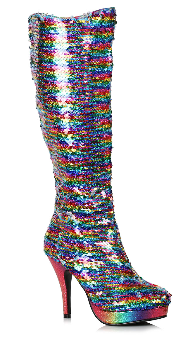 4 Inch Mermaid Flip Sequins Boot, Sequin Heel Boots - Yandy.com