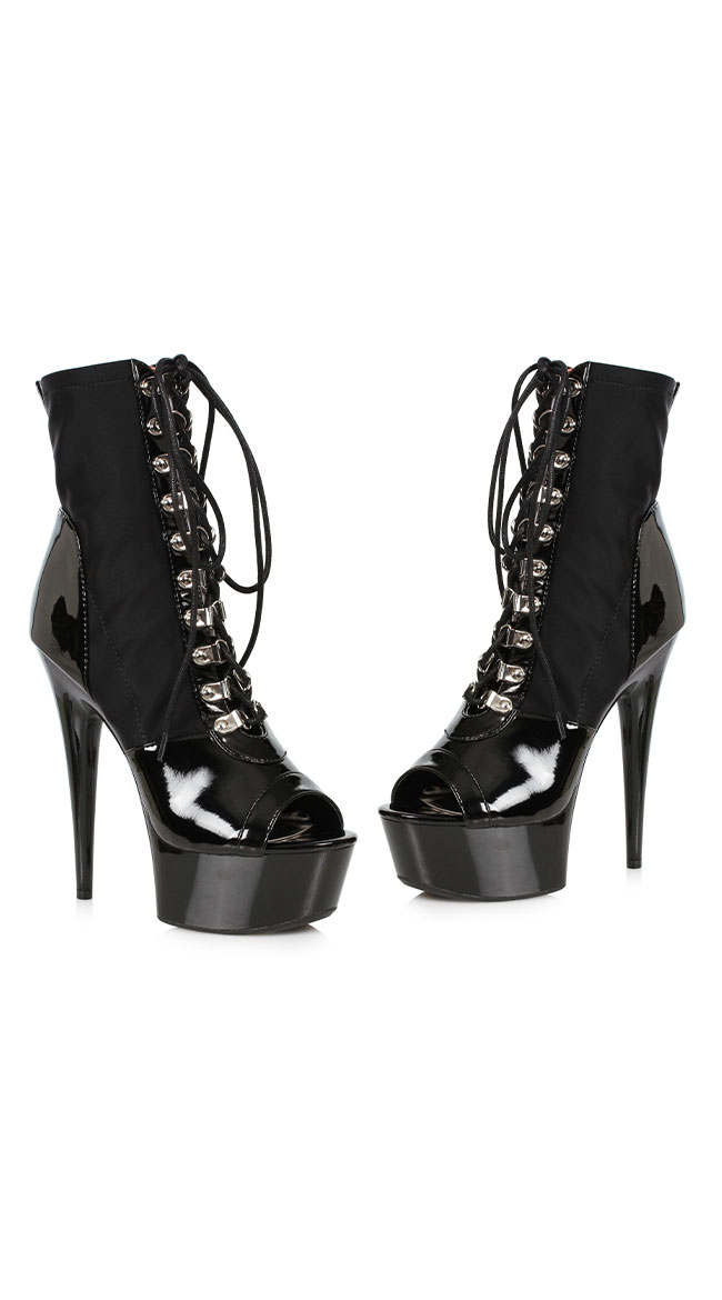 peep toe tie up booties