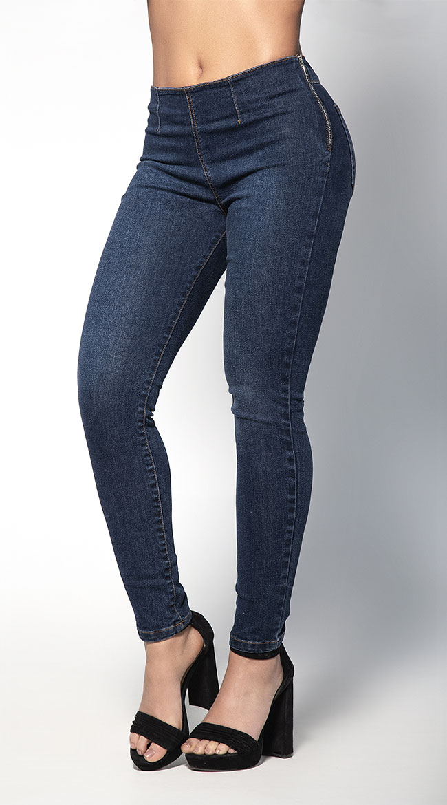Fawn Side Zipper Butt Lifting Jeans Blue Stretch Skinny Jeans