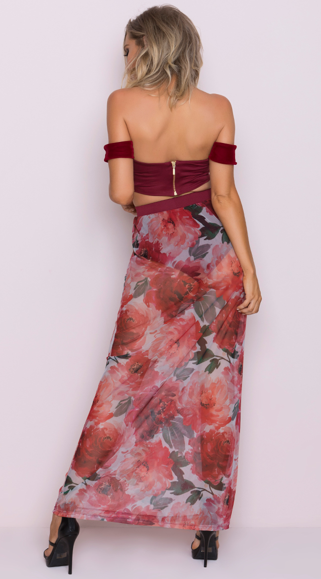 Yandy Burgundy Beauty Skirt Set, floral skirt set - Yandy.com