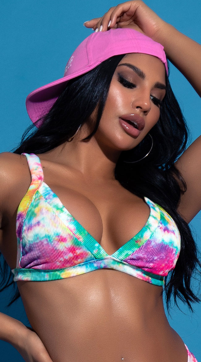 Yandy Dye Hard For Love Triangle Bikini Top, Sexy Tie Dye Swimwear