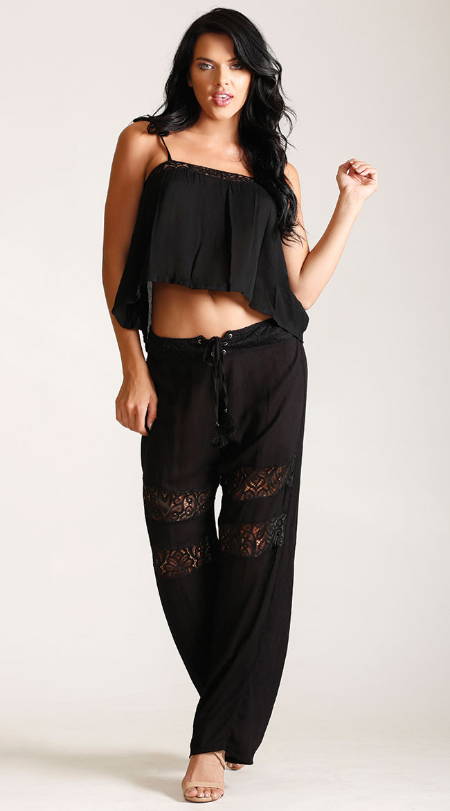 Plus Size Moonlight Gauze Swing Pant, Plus Size Black Lace Pants