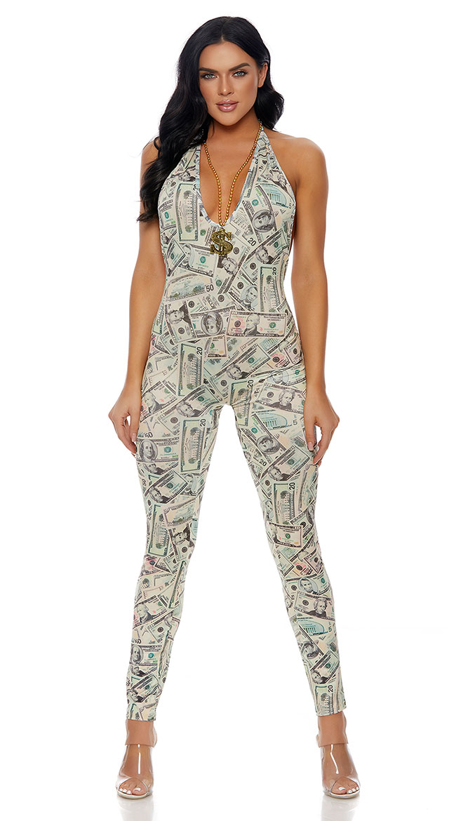 Rolling In Dough Money Print Jumpsuit, halter money print jumpsuit ...