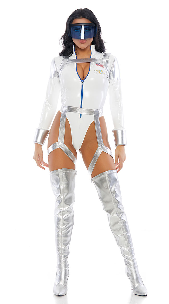 Suit up for space in this Blast Off Astronaut costume featuring a shiny whi...