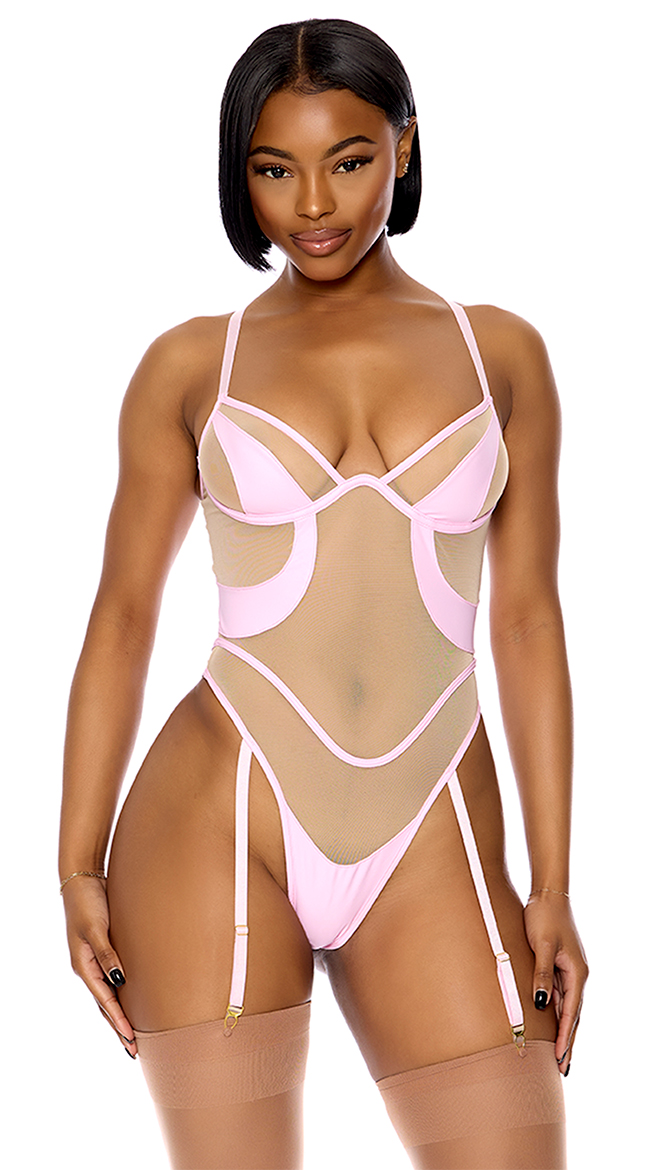 Catch My Wave Mesh Teddy, Nude and Vinyl Teddy - Yandy.com