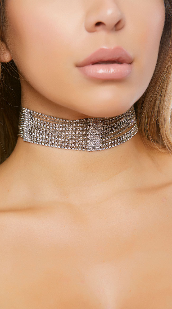 MultiStrand Rhinestone Choker, Silver Rhinestone Choker, Gold
