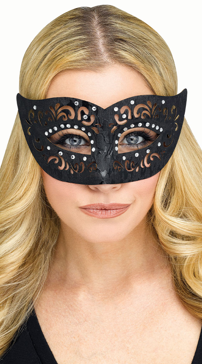 Laser Cut-out Fantasy Mask, Black Masquerade Mask - Yandy.com